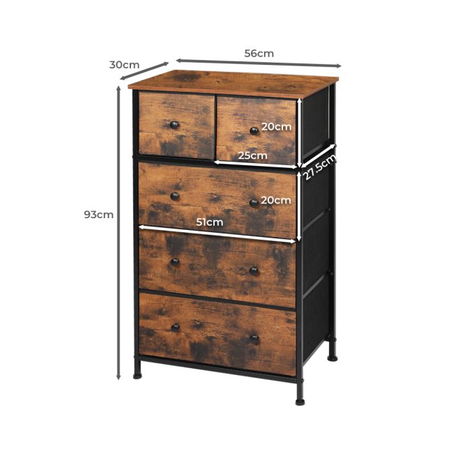 Storage Cabinet Tower Chest of Drawers Dresser Tallboy Drawer Retro Brown